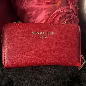 Nicole Lee Red Zip-Around Wallet with Gold Hardware